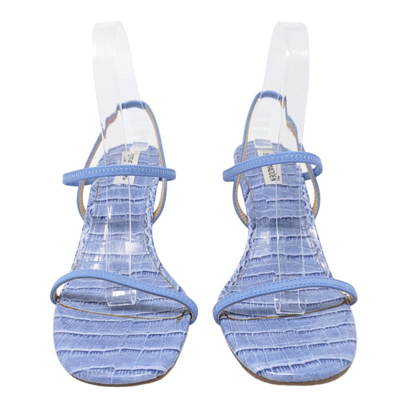 Steve Madden Snap Strappy Heeled Sandal Blue Crocodile Embossed Stiletto Size 10 - Picture 3 of 6